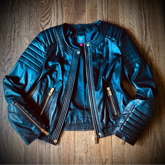 Vince Camuto black leather jacket - Picture 1 of 4